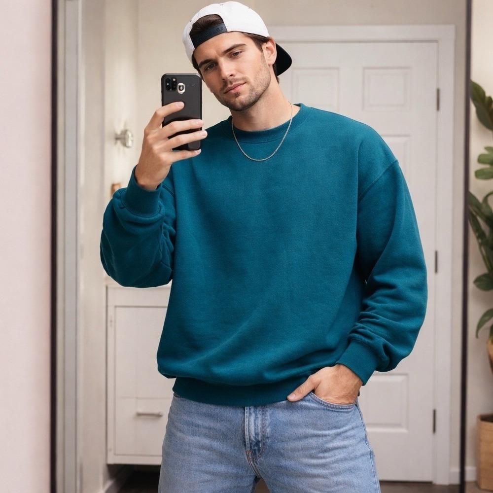 Vintage 90s Jerzees Blank Crewneck Sweatshirt Mens‎ 3XL USA Made Boxy Green Y2K
